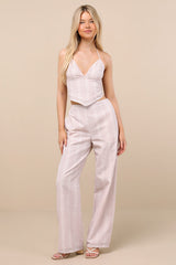 Anahita Cream and Red Striped Halter Top