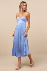 Irelyn Dusty Blue Satin Bustier Midi Dress