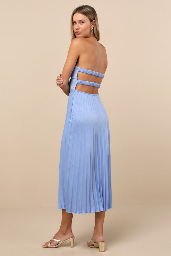 Irelyn Dusty Blue Satin Bustier Midi Dress