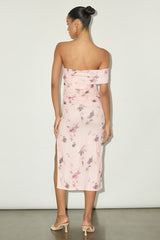 Jayleen Light Pink Floral Mesh One-Shoulder Midi Dress