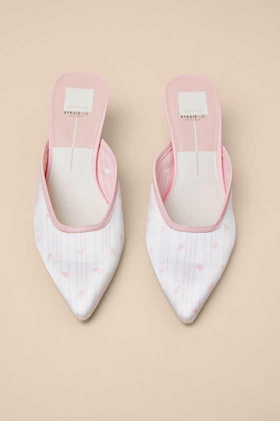 Cleo Pink Floral Satin Pointed-Toe Kitten Heel Pumps