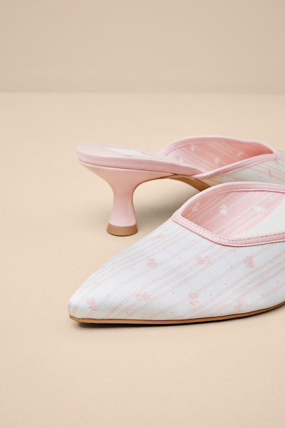 Cleo Pink Floral Satin Pointed-Toe Kitten Heel Pumps