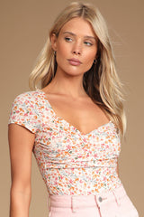 Sweetest Nature Ivory Floral Print Short Sleeve Bodysuit
