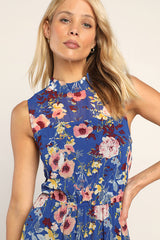 In My Dreams Blue Floral Print Midi Dress