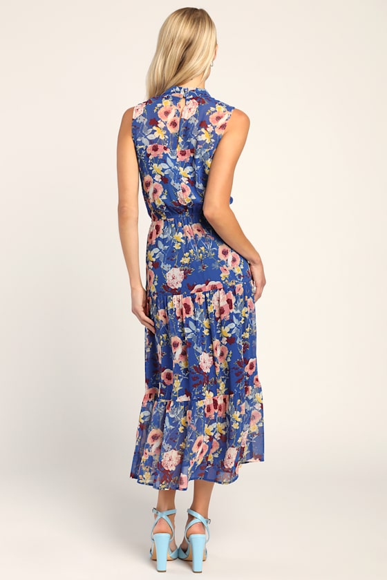 In My Dreams Blue Floral Print Midi Dress