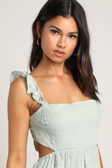 Dreamiest Darling Mint Smocked Tie-Back Tiered Midi Dress