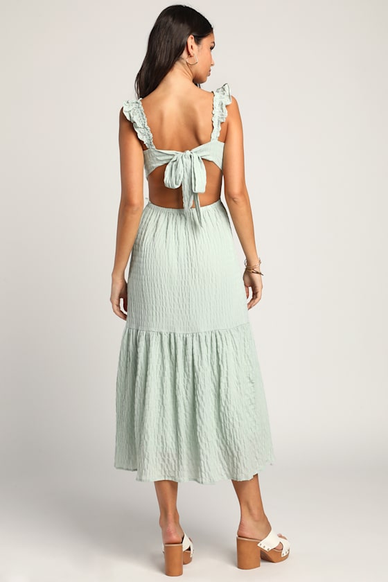 Dreamiest Darling Mint Smocked Tie-Back Tiered Midi Dress