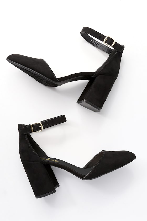 Ellarose Black Suede Ankle Strap Heels
