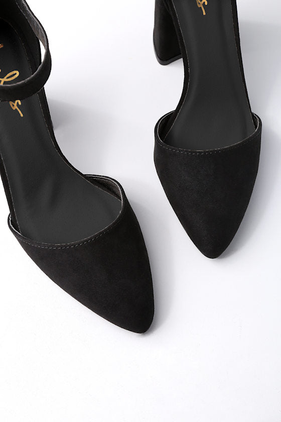 Ellarose Black Suede Ankle Strap Heels