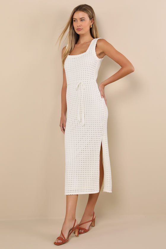 Sunshine Babe Ivory Knit Midi Sweater Dress
