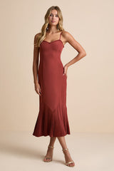 Channa Rust Red Pleated Hem Midi Dress