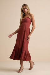 Channa Rust Red Pleated Hem Midi Dress