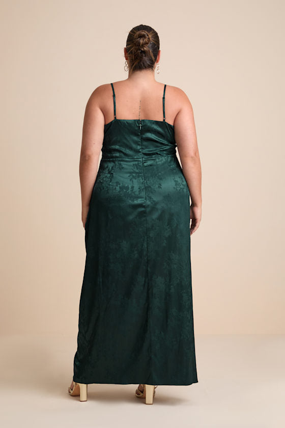 Under the Moonlight Emerald Green Satin Jacquard Maxi Dress