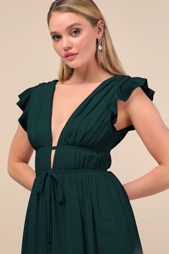 I'm All Yours Emerald Green Ruffled Maxi Dress