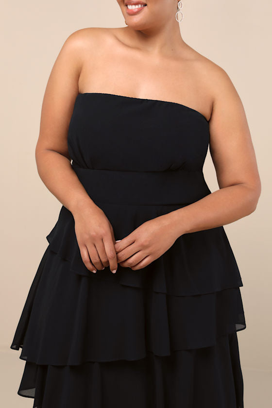Gorgeous Essence Black Strapless Tiered Maxi Dress