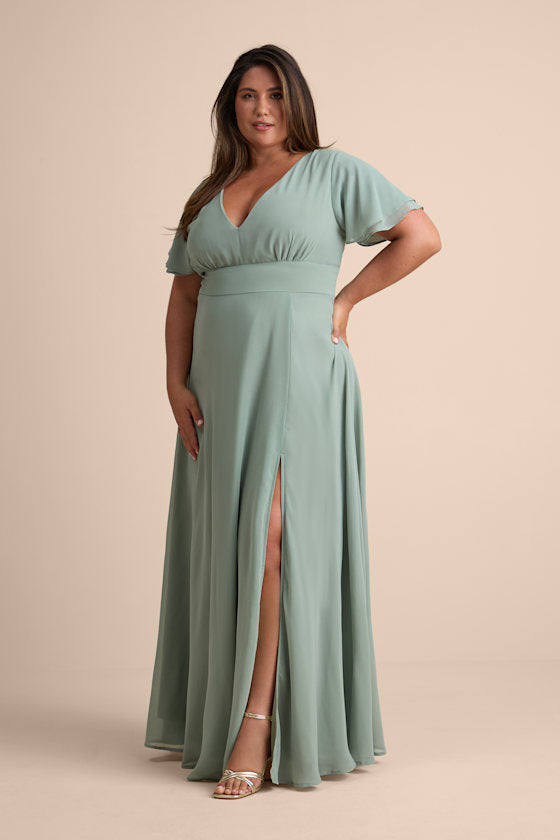Promise Of Love Sage Brush Flutter Sleeve Maxi Dress