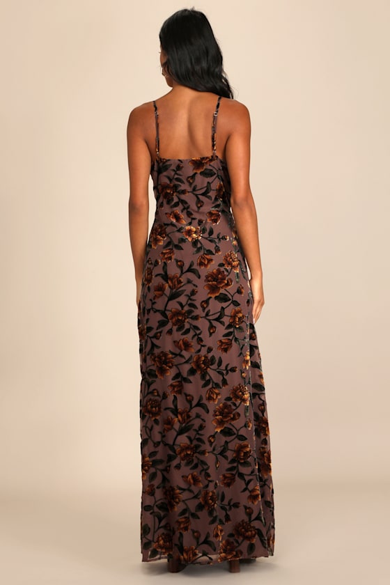 Romance in the Making Plum Purple Floral Print Velvet Maxi Dress