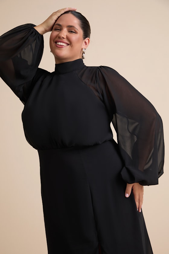 Graceful Entrance Black Long Sleeve Backless Maxi Dress