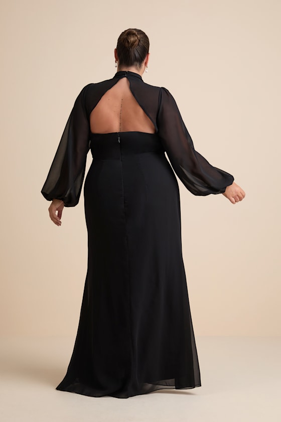 Graceful Entrance Black Long Sleeve Backless Maxi Dress