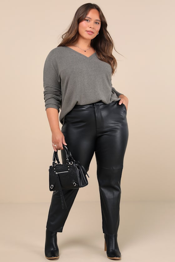 Just Vibing Olive Green Ribbed V-Neck Sweater Top