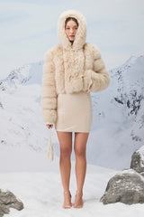 Jolene Light Beige Faux Fur Hooded Jacket