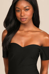 How Much I Care Black Off-the-Shoulder Midi Dress