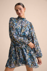 Andie Blue Multi Abstract Floral Mock Neck Mini Dress