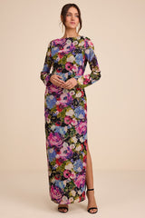 Merrit Black Multi Cowl Back Long Sleeve Maxi Dress