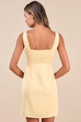 Truly the Cutest Light Yellow Satin Square Neck Mini Dress
