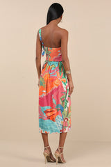 Hilinai Blue Multi Tropical Print Wrap Midi Dress