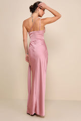Signature Elegance Rose Satin One-Shoulder Maxi Dress