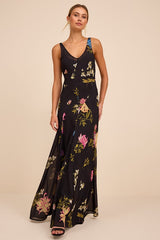 Ziyana Black Multi Floral Sleeveless Maxi Dress