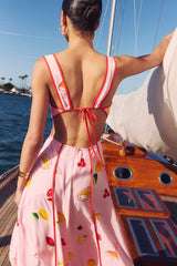 Nabina Light Pink Multi Print Tie-Front Maxi Dress