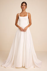 Ellington White Satin Belted Drop Waist Maxi Dress