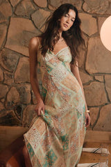 Nicole Light Sage Multi Patchwork Slip Midi Dress
