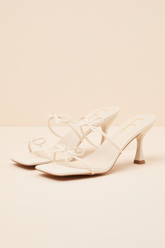 Serinda Bone Strappy Bow High Heel Slide Sandals