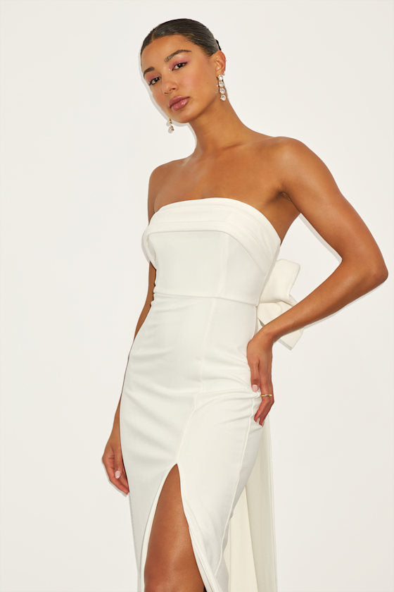 Fabulous Phenomenon White Strapless Bow Midi Dress