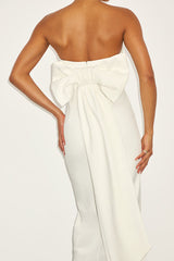 Fabulous Phenomenon White Strapless Bow Midi Dress