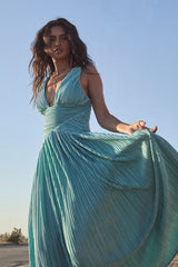 Evaluna Turquoise Plisse Maxi Dress