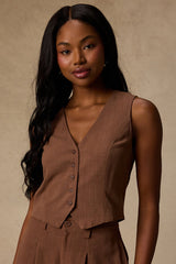 Suits You Perfectly Brown Linen Vest