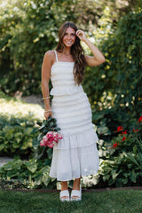 Harley Cream Smocked Ruffled Midi Dress