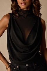 Salma Black Mesh Cowl Sleeveless Bodysuit