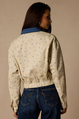 Pomelina Cream Floral Twill Collared Jacket