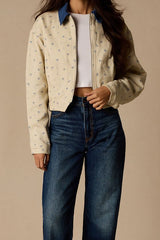 Pomelina Cream Floral Twill Collared Jacket
