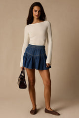 Maelis Ivory Ribbed Knit Long Sleeve Boat Neck Top