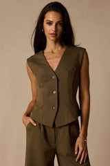 Greta Olive Button-Up Vest Top