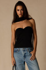 Genevieve Black Mesh Sash Scarf Strapless Top