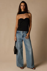 Genevieve Black Mesh Sash Scarf Strapless Top