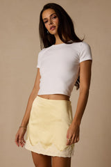 Rosemary Light Yellow Satin Lace Mini Skirt