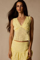 Dessie Light Yellow Embroidered Tie-Back Tank Top